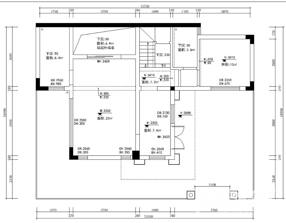 别墅装修设计美式轻奢风格-首层平面图 别墅装修设计美式轻奢风格-首层平面图