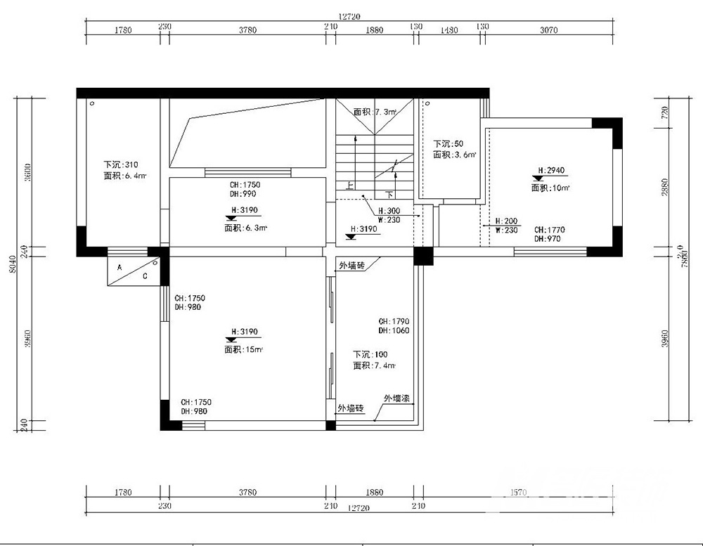 别墅装修设计美式轻奢风格-二层平面图 别墅装修设计美式轻奢风格-二层平面图